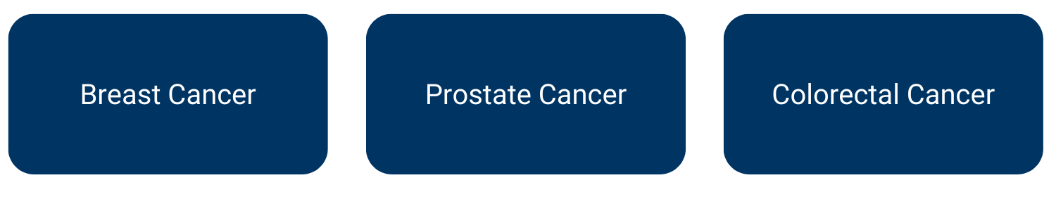 breast cancer, prostate cancer, colorectal cancer